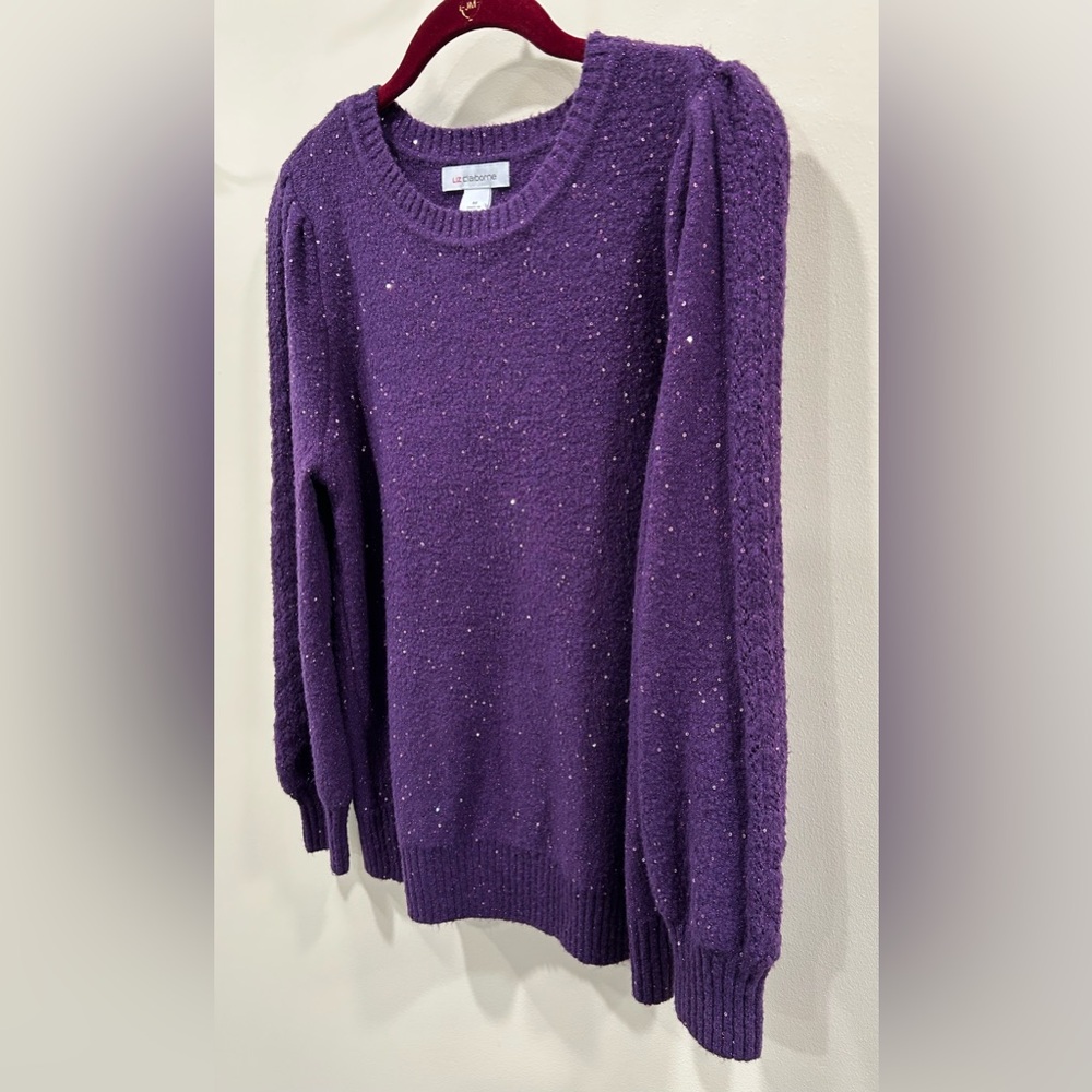 Liz Claiborne Sequin Crew Neck Sweater in Purple Women's size M